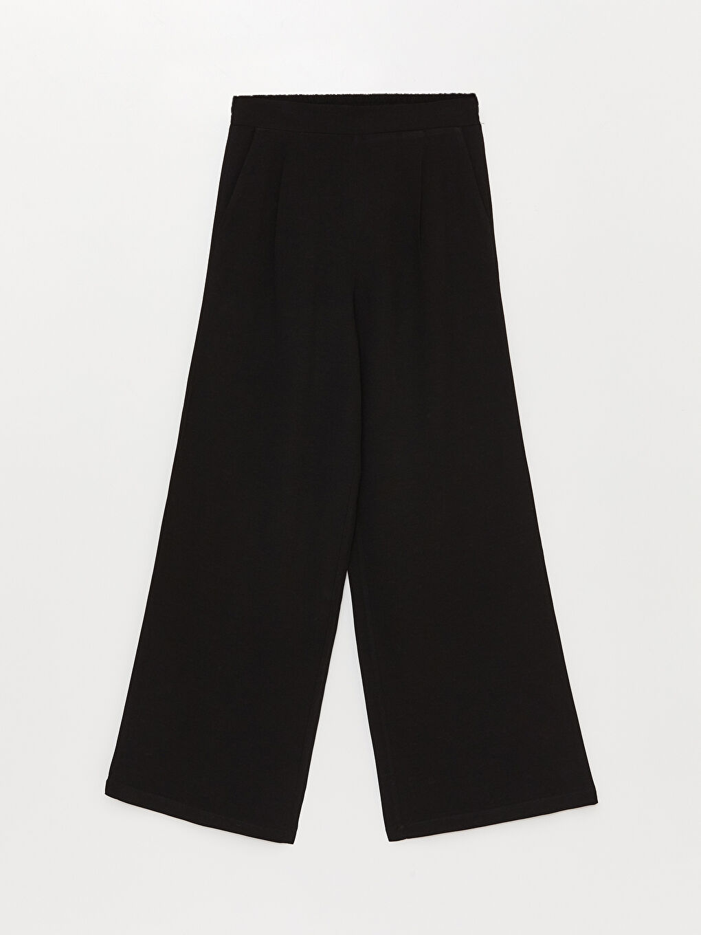 Siyah Kadın Beli Lastikli Düz Pantolon-5