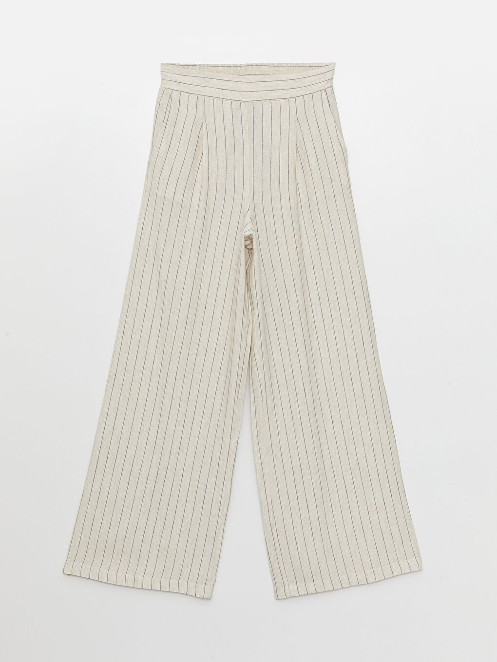 Bej Beli Lastikli Rahat Kalıp Kadın Keten Pantolon-4