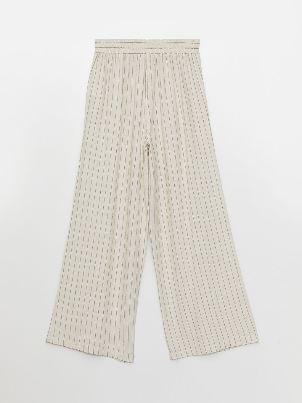 Bej Beli Lastikli Rahat Kalıp Kadın Keten Pantolon-5