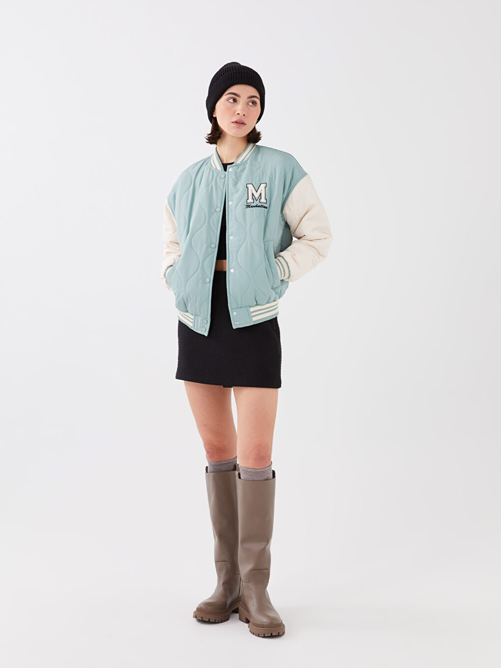 College Collar Embroidered Long Sleeve Women's Coat -S3DM68Z8-V1A