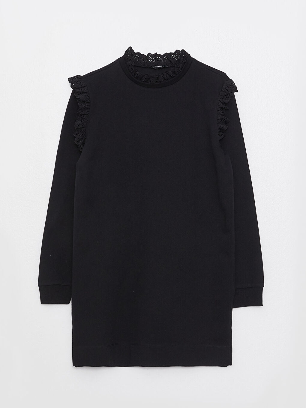 Siyah Dik Yaka Nakışlı Uzun Kollu Kadın Sweatshirt Tunik-5