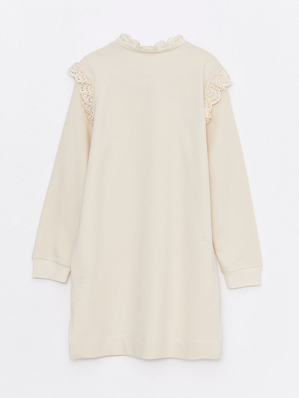 Ekru Dik Yaka Nakışlı Uzun Kollu Kadın Sweatshirt Tunik-6