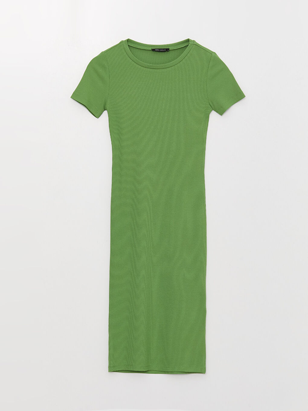 Yeşil Bisiklet Yaka Düz Kısa Kollu Kadın Bodycon Elbise-5