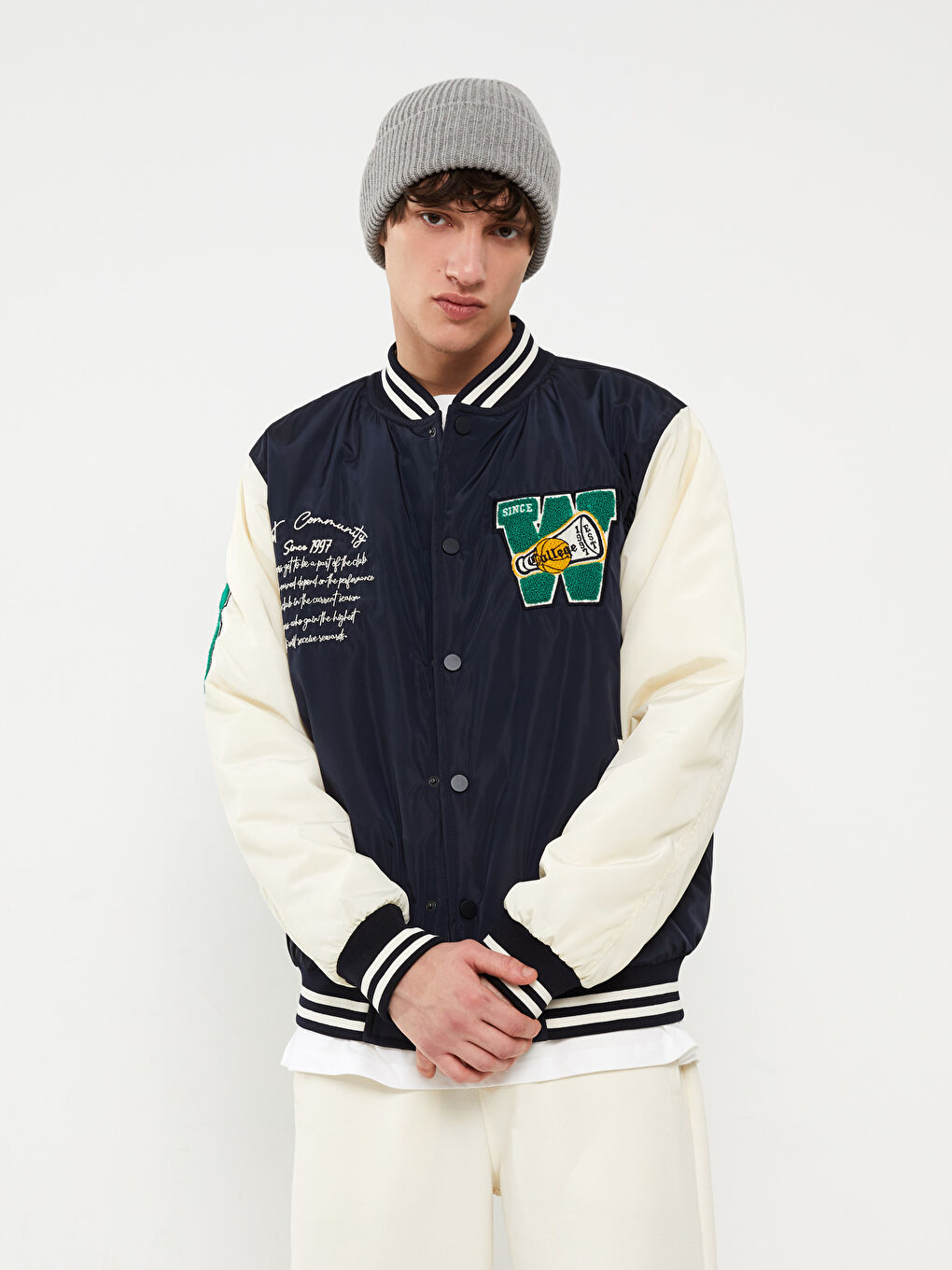 Lacivert Standart Kalıp Uzun Kollu Erkek Kolej Ceket-1