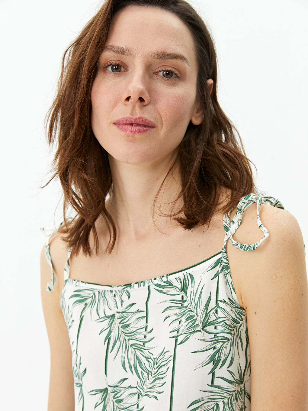 LCW DREAM Ekru U Yaka Desenli Kadın Kaprili Pijama Takımı - 2
