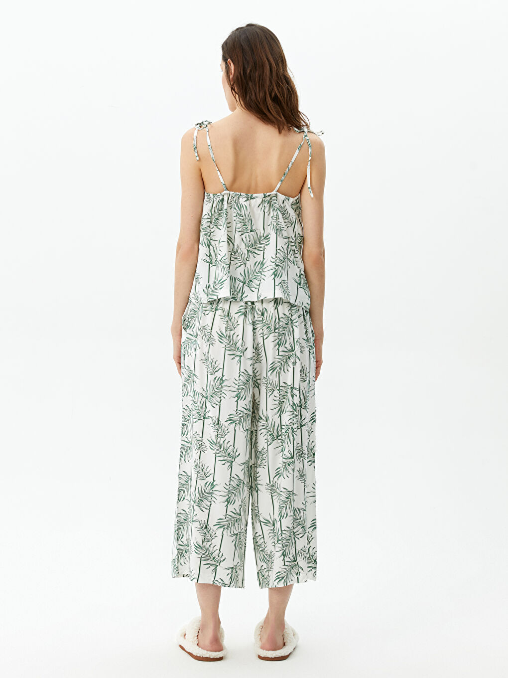 LCW DREAM Ekru U Yaka Desenli Kadın Kaprili Pijama Takımı - 4
