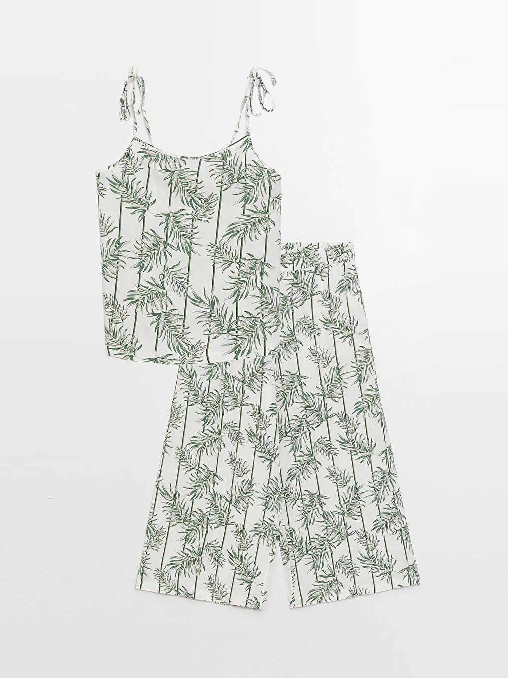 LCW DREAM Ekru U Yaka Desenli Kadın Kaprili Pijama Takımı - 5