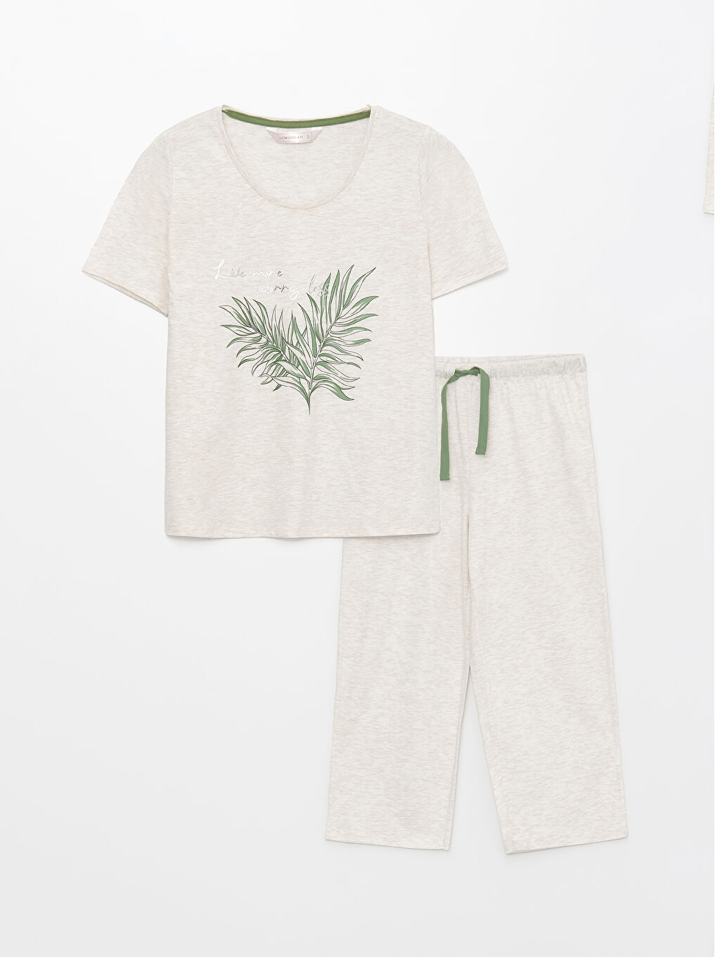 طقم بيجامة كابري كم قصير مطبوع بياقة دائرية للسيدات-5