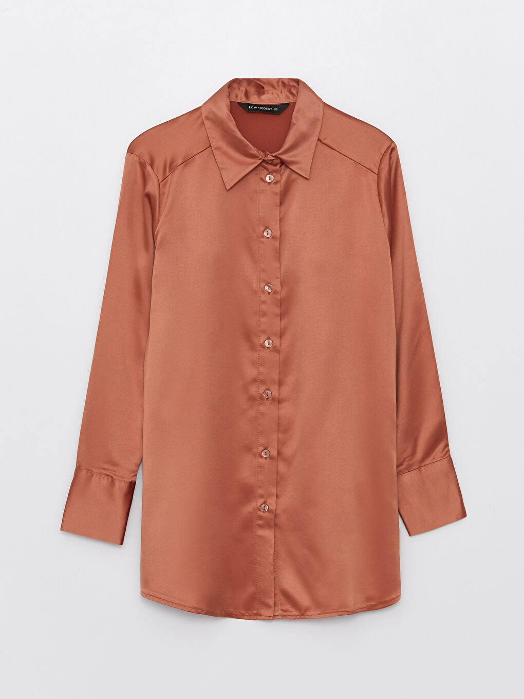 قميص تونيك ساتان كم طويل سادة للسيدات-5