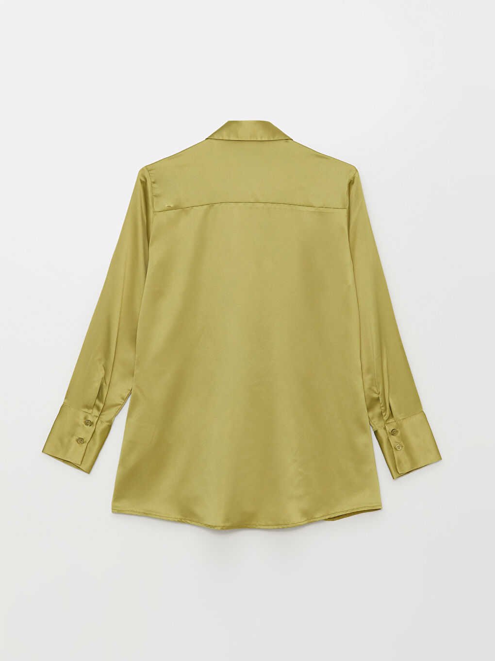 Yeşil Düz Uzun Kollu Saten Kadın Gömlek Tunik-6