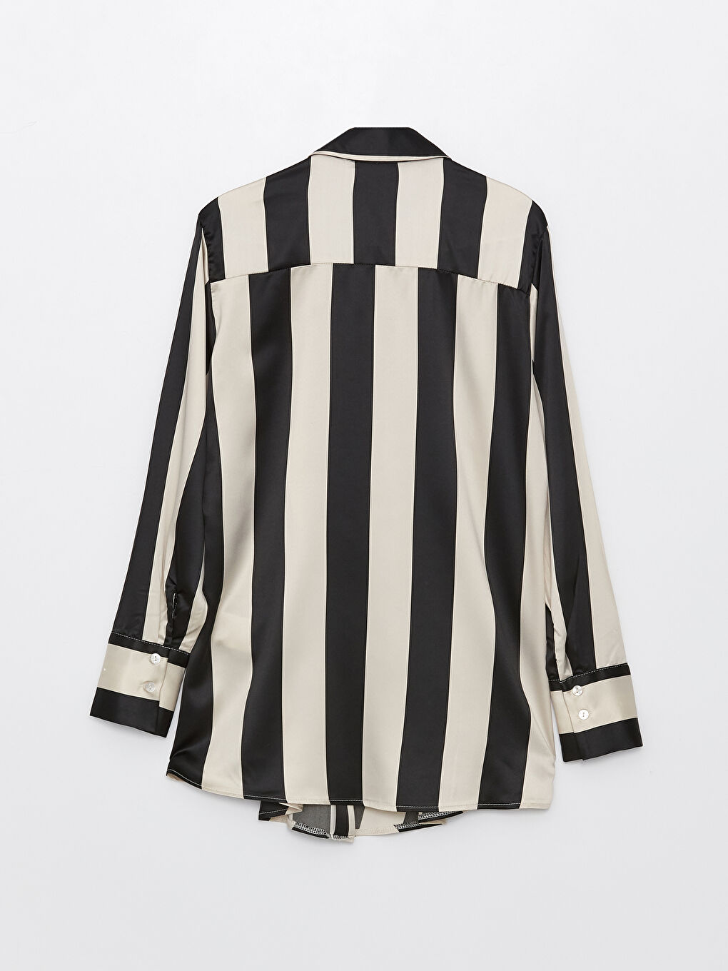 Siyah Çizgili Uzun Kollu Saten Kadın Gömlek-6