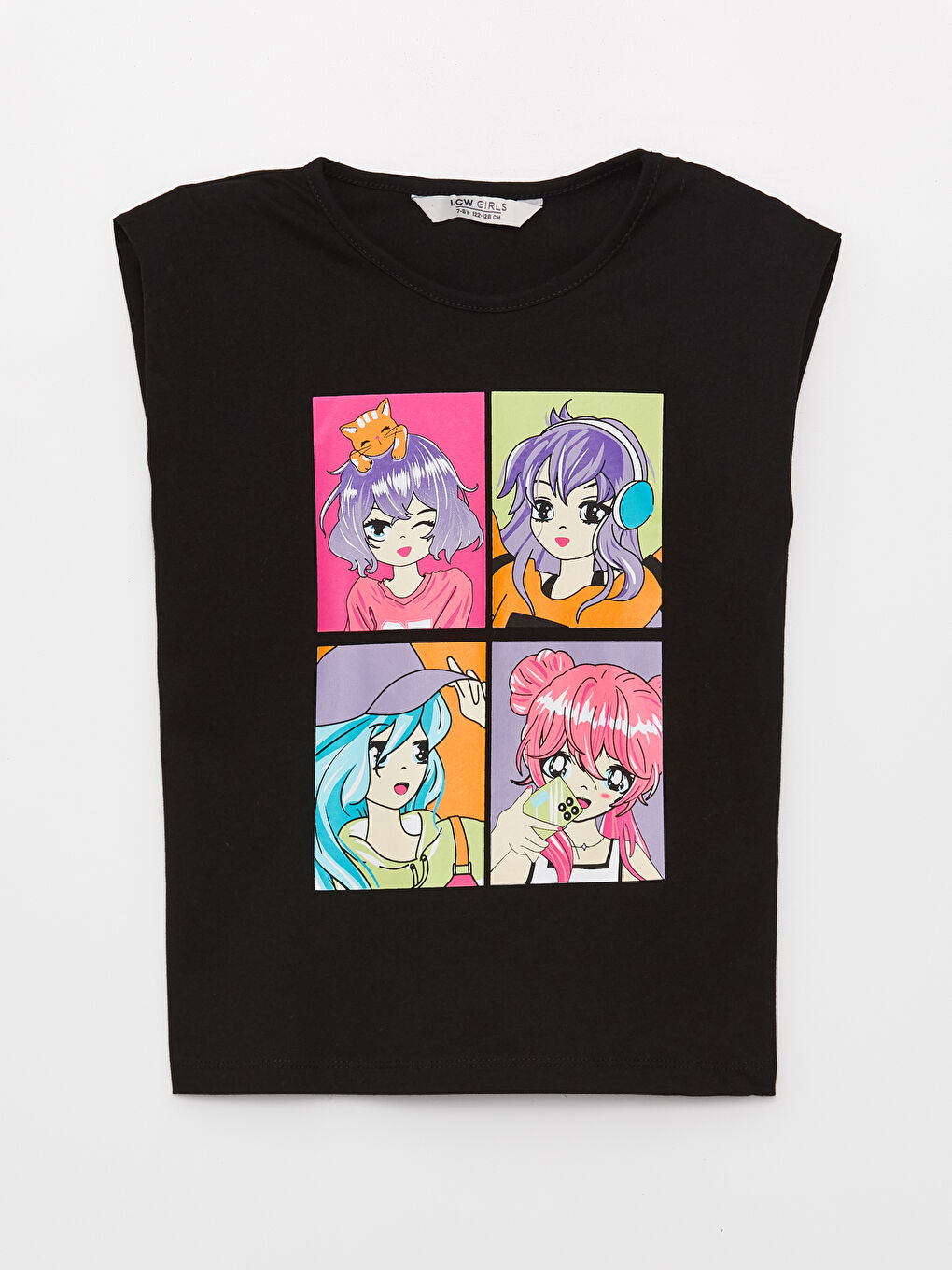 Siyah Bisiklet Yaka Baskılı Kız Çocuk Atlet