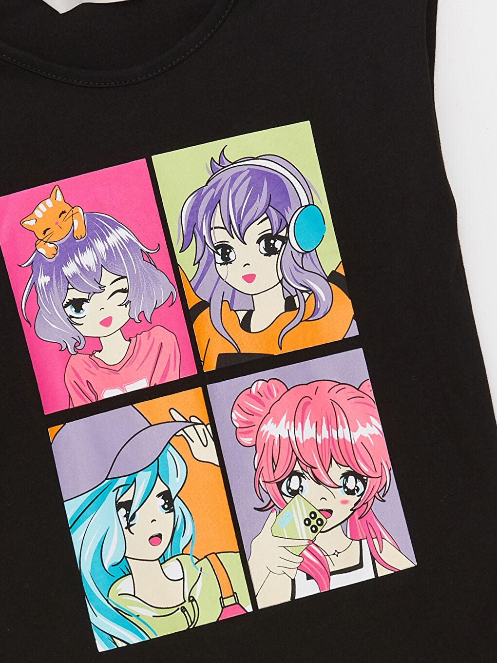 Siyah Bisiklet Yaka Baskılı Kız Çocuk Atlet-1