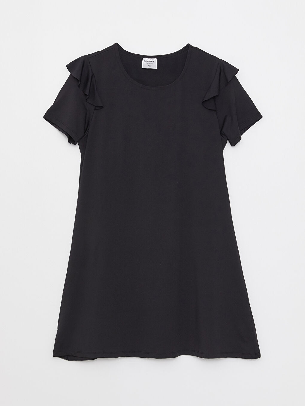 Siyah Bisiklet Yaka Düz Kısa Kollu Kadın Mayo Takımı-6