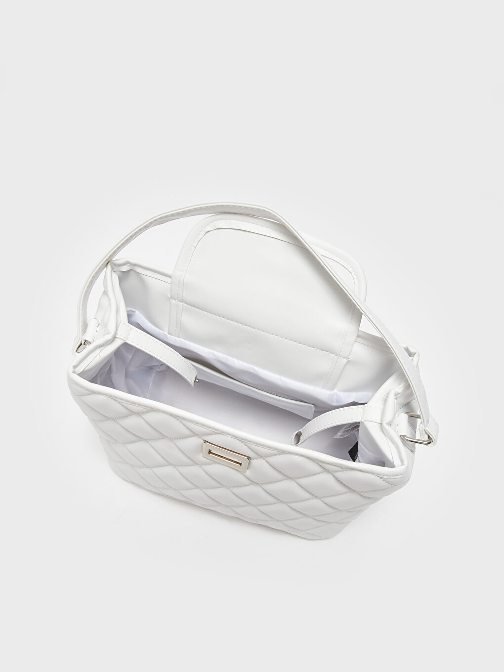 Beyaz Deri Görünümlü Kapitoneli Kadın Omuz Çantası-6
