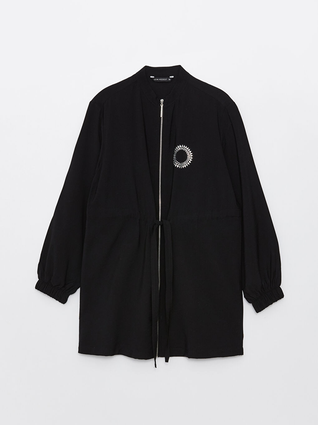 Siyah Hakim Yaka Taşlı Uzun Kollu Kadın Tunik-5