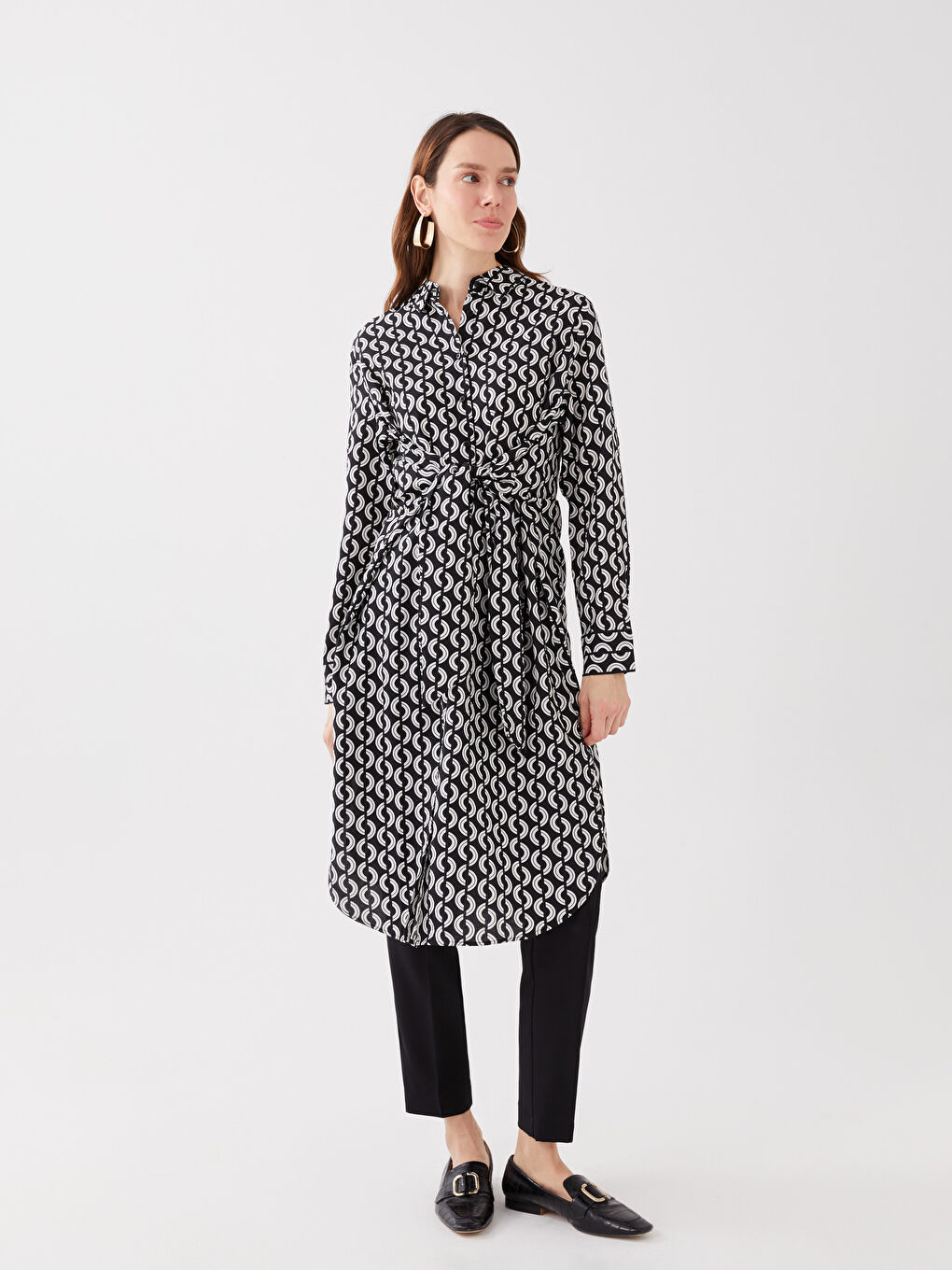 Siyah Desenli Kadın Gömlek Tunik
