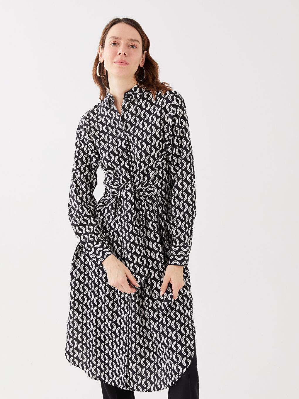 Siyah Desenli Kadın Gömlek Tunik-1