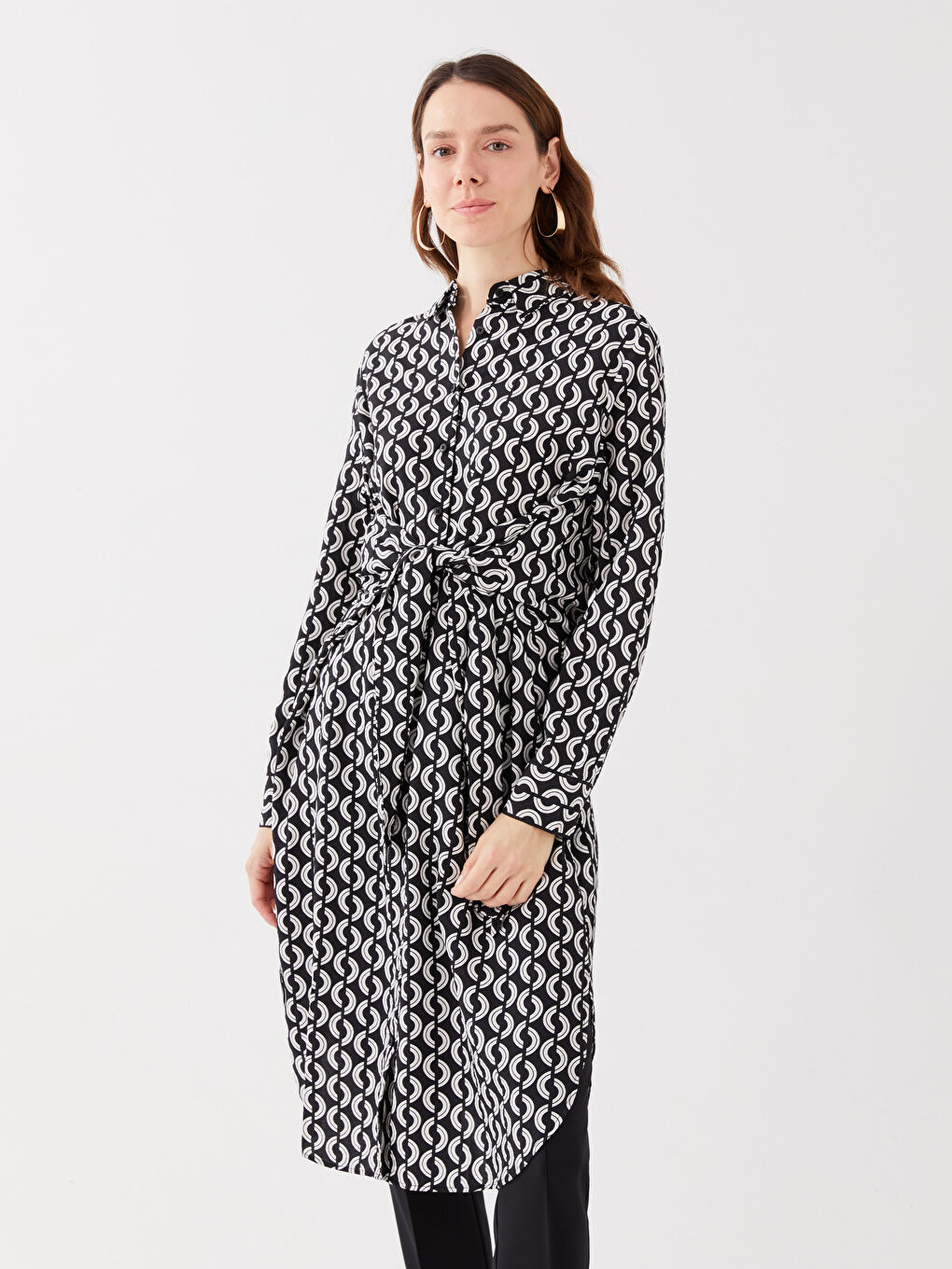 Siyah Desenli Kadın Gömlek Tunik-2