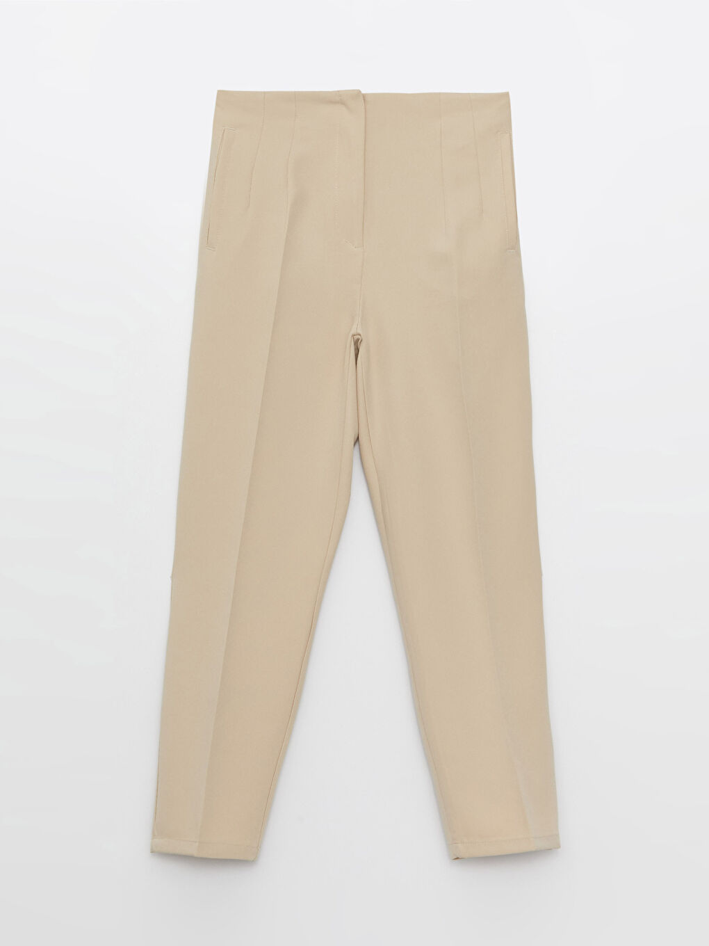 Bej Kadın Havuç Kesim Düz Pantolon-5