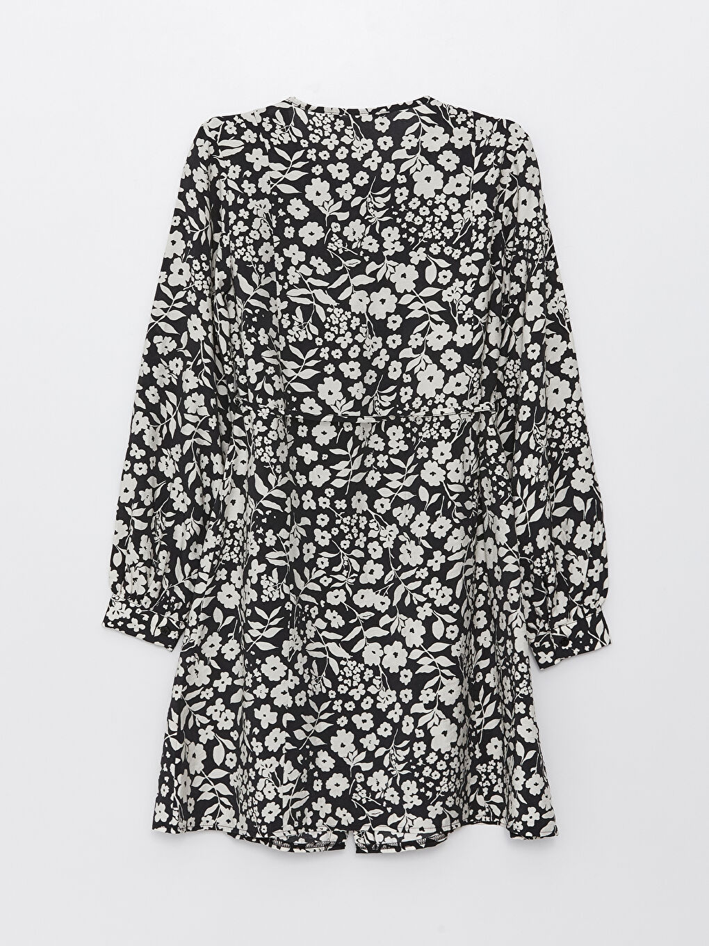 Siyah Bisiklet Yaka Çiçekli Uzun Kollu Kadın Tunik-6