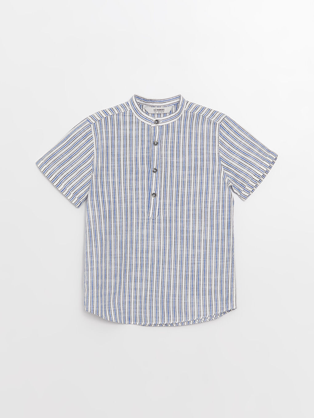 ұлдарға арналған жолақты қысқа жең тік жағалы жейде