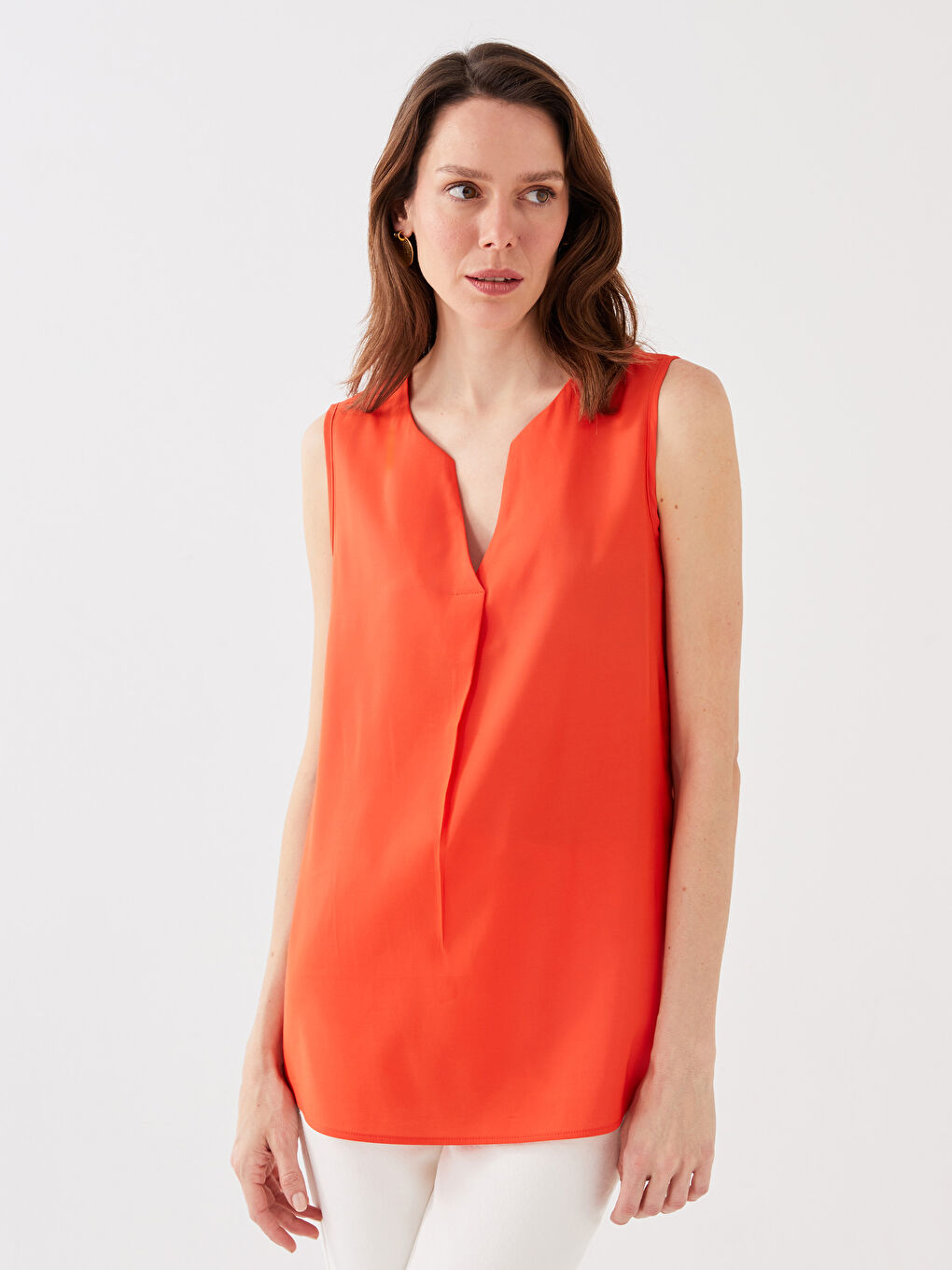 Turuncu Kadın Kaçık Yaka Düz Bluz