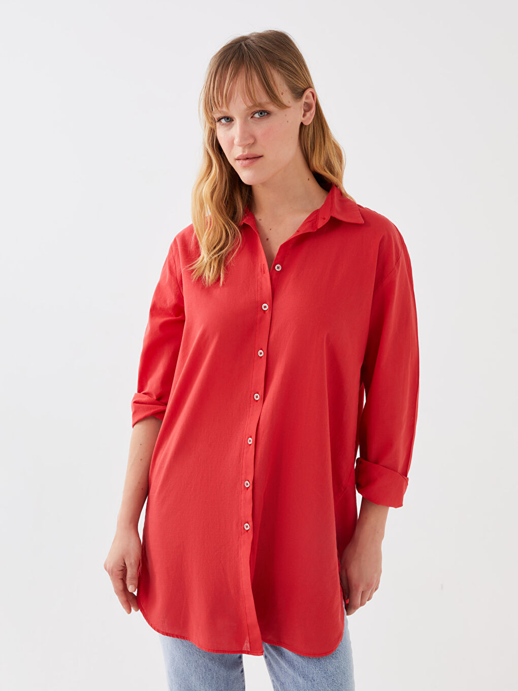 قميص تونيك للسيدات كم طويل سادة-1