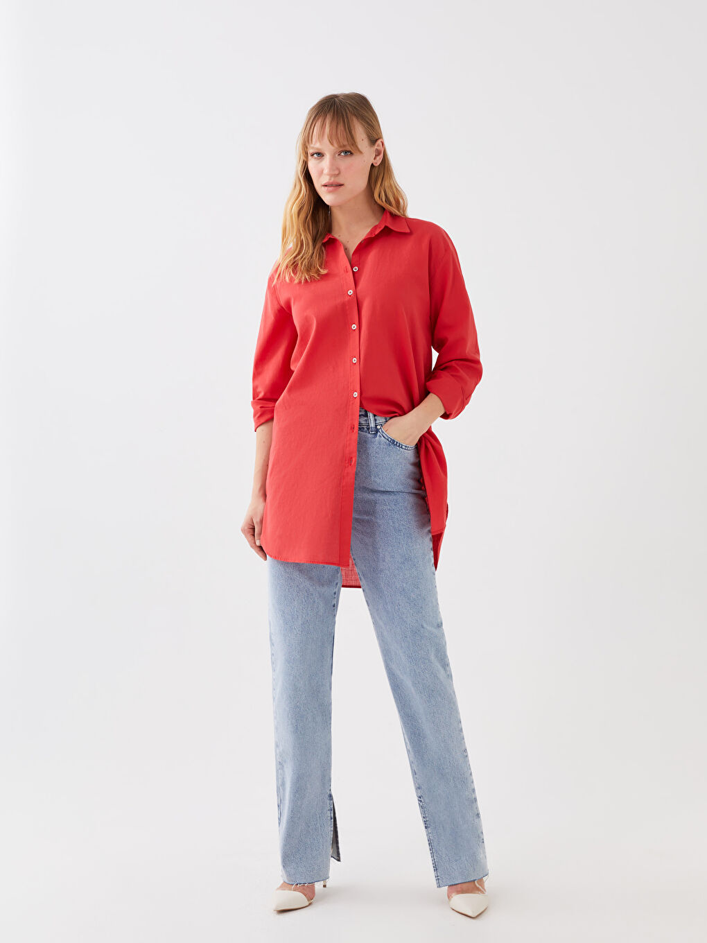 قميص تونيك للسيدات كم طويل سادة-2