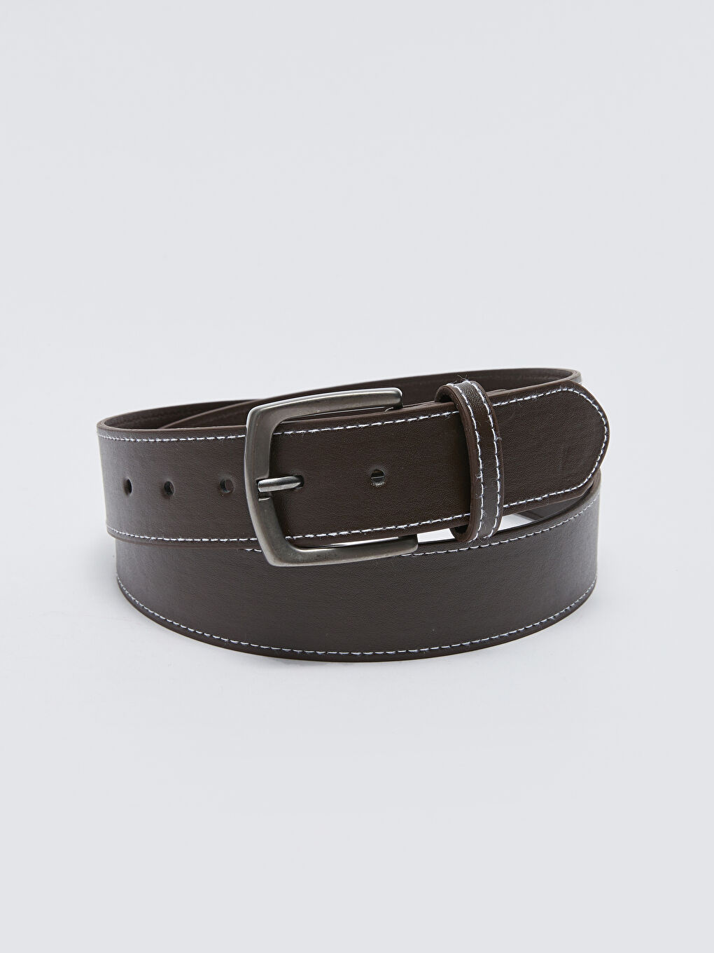 Kahverengi Deri Görünümlü Dekoratif Dikişli Erkek Kemer