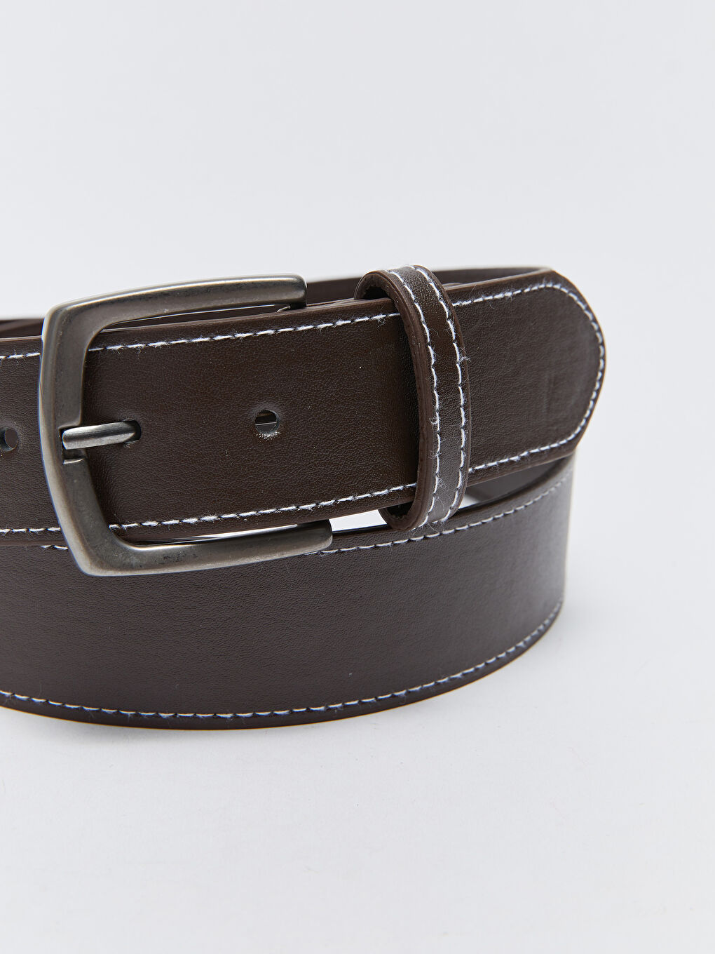 Kahverengi Deri Görünümlü Dekoratif Dikişli Erkek Kemer-1