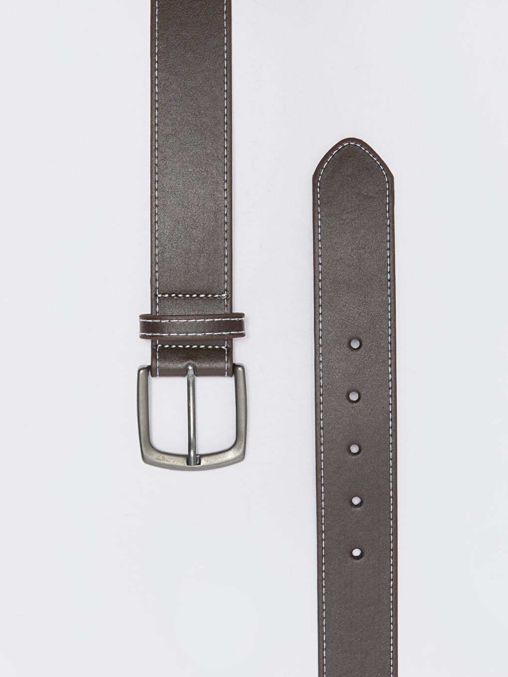 Kahverengi Deri Görünümlü Dekoratif Dikişli Erkek Kemer-3