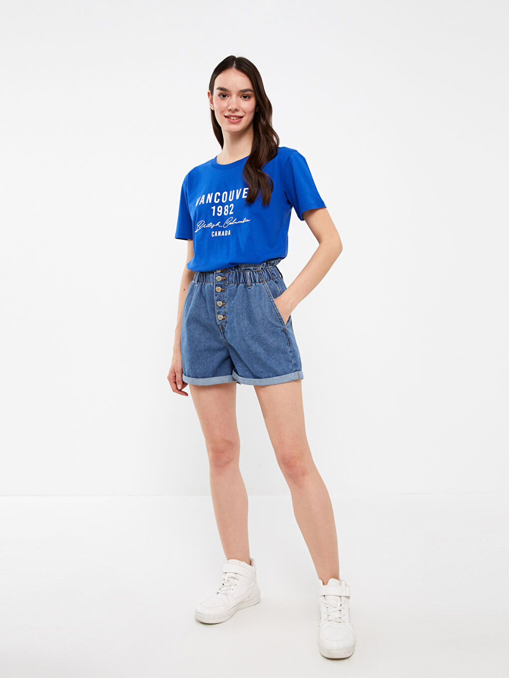 Elasticated Waist Loose Fit Women's Denim Shorts -S3DN83Z8-507