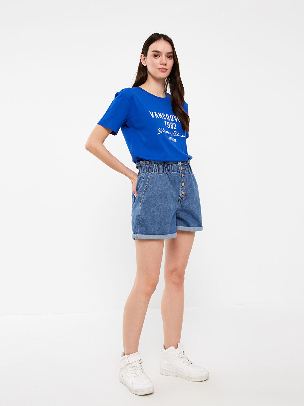 Elasticated Waist Loose Fit Women's Denim Shorts -S3DN83Z8-507