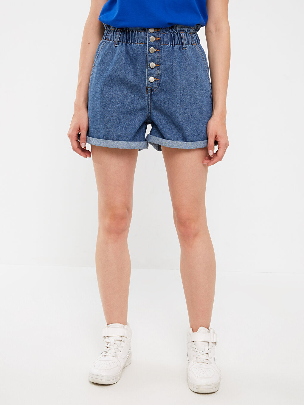 Elasticated Waist Loose Fit Women's Denim Shorts -S3DN83Z8-507