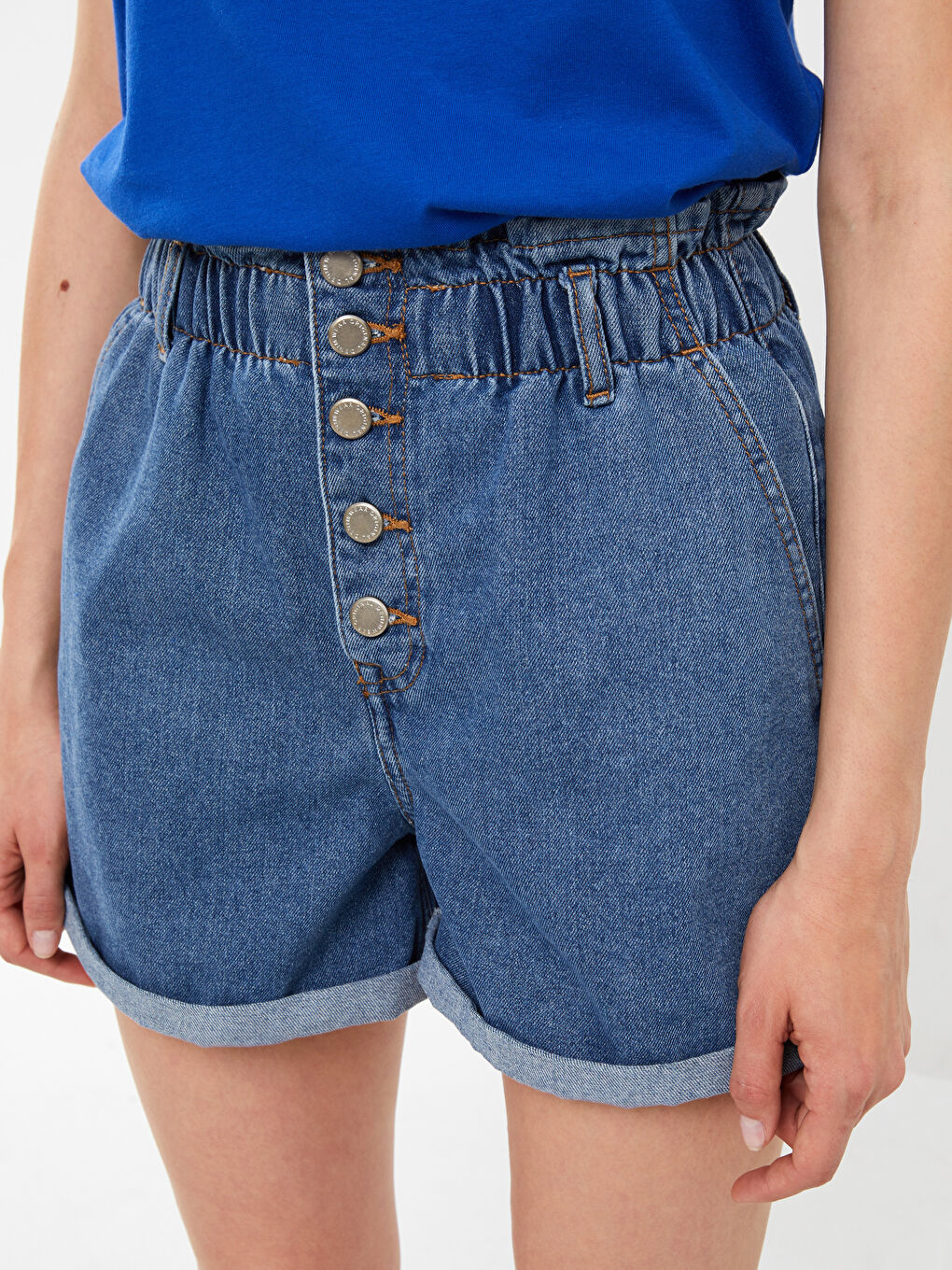 Elasticated Waist Loose Fit Women's Denim Shorts -S3DN83Z8-507