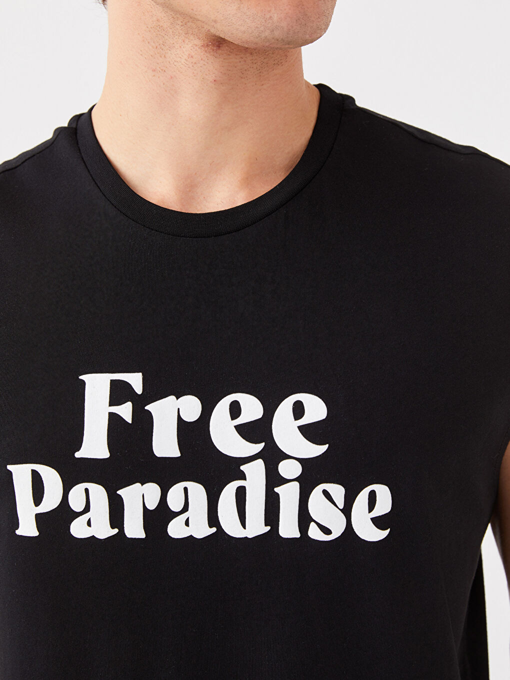 Siyah Bisiklet Yaka Baskılı Penye Erkek Kolsuz Tişört-3