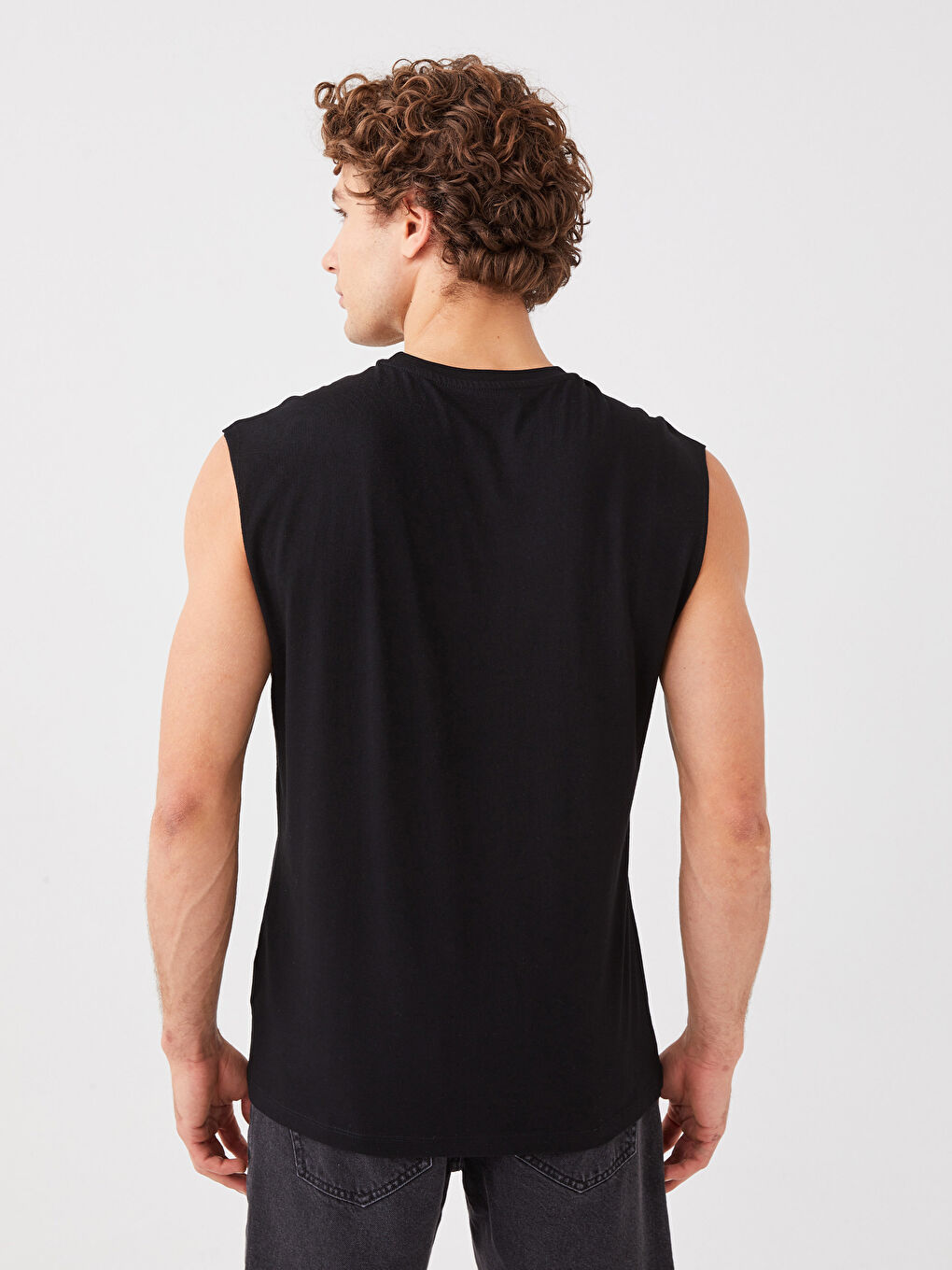 Siyah Bisiklet Yaka Baskılı Penye Erkek Kolsuz Tişört-4