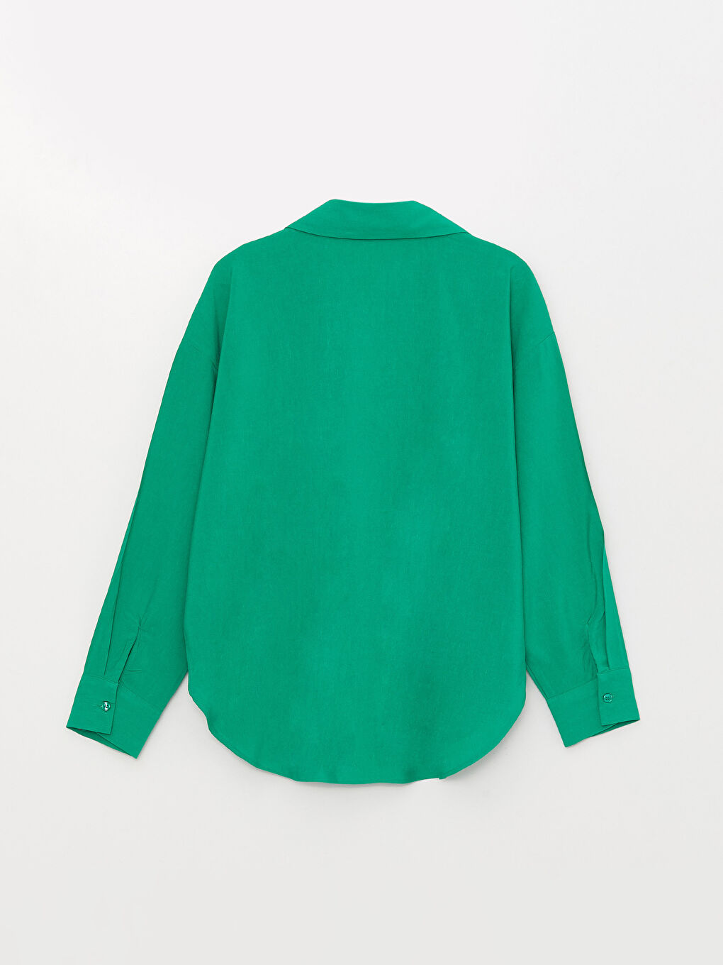 Yeşil Düz Uzun Kollu Oversize Keten Kadın Gömlek-1