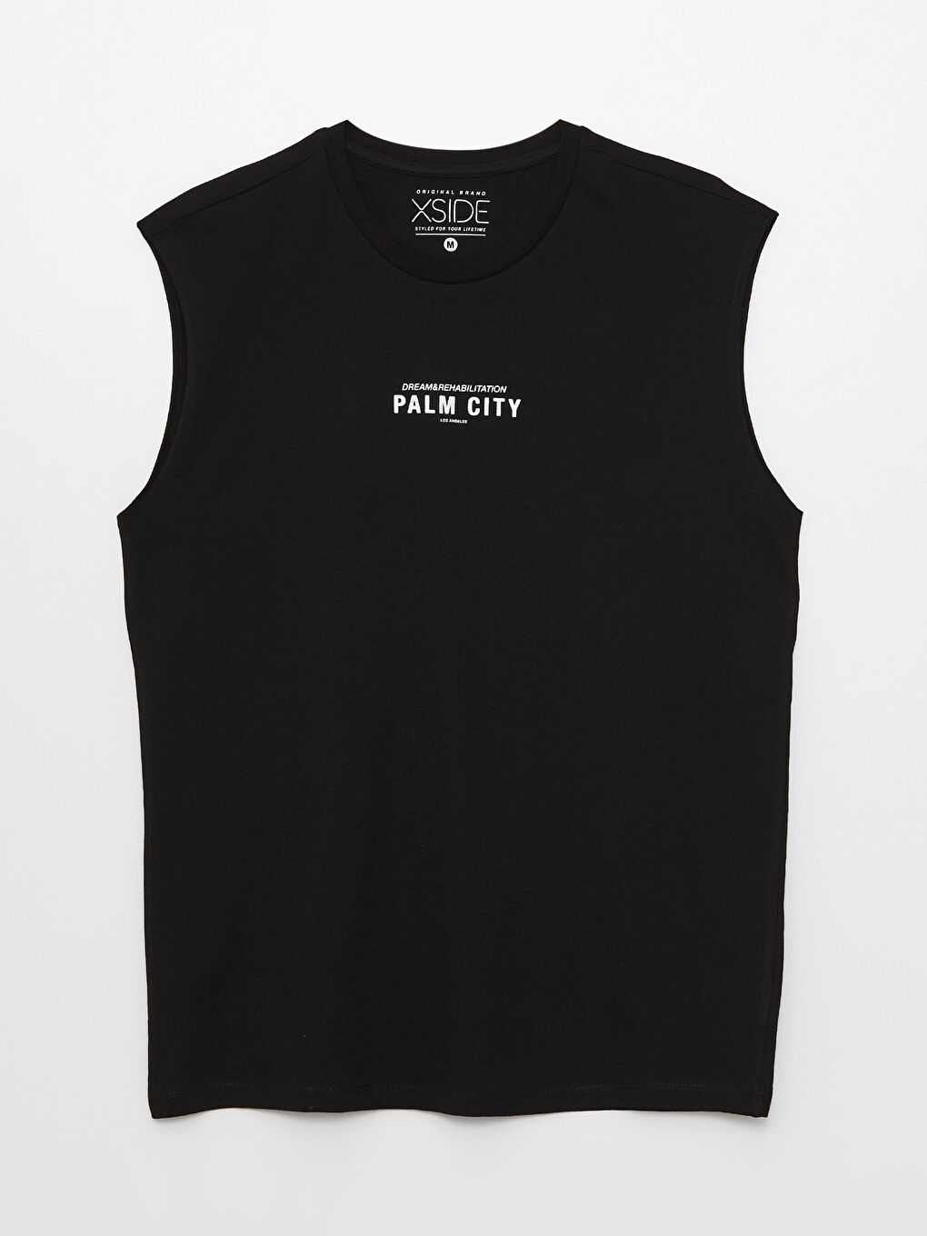 Siyah Bisiklet Yaka Baskılı Penye Erkek Kolsuz Tişört-5