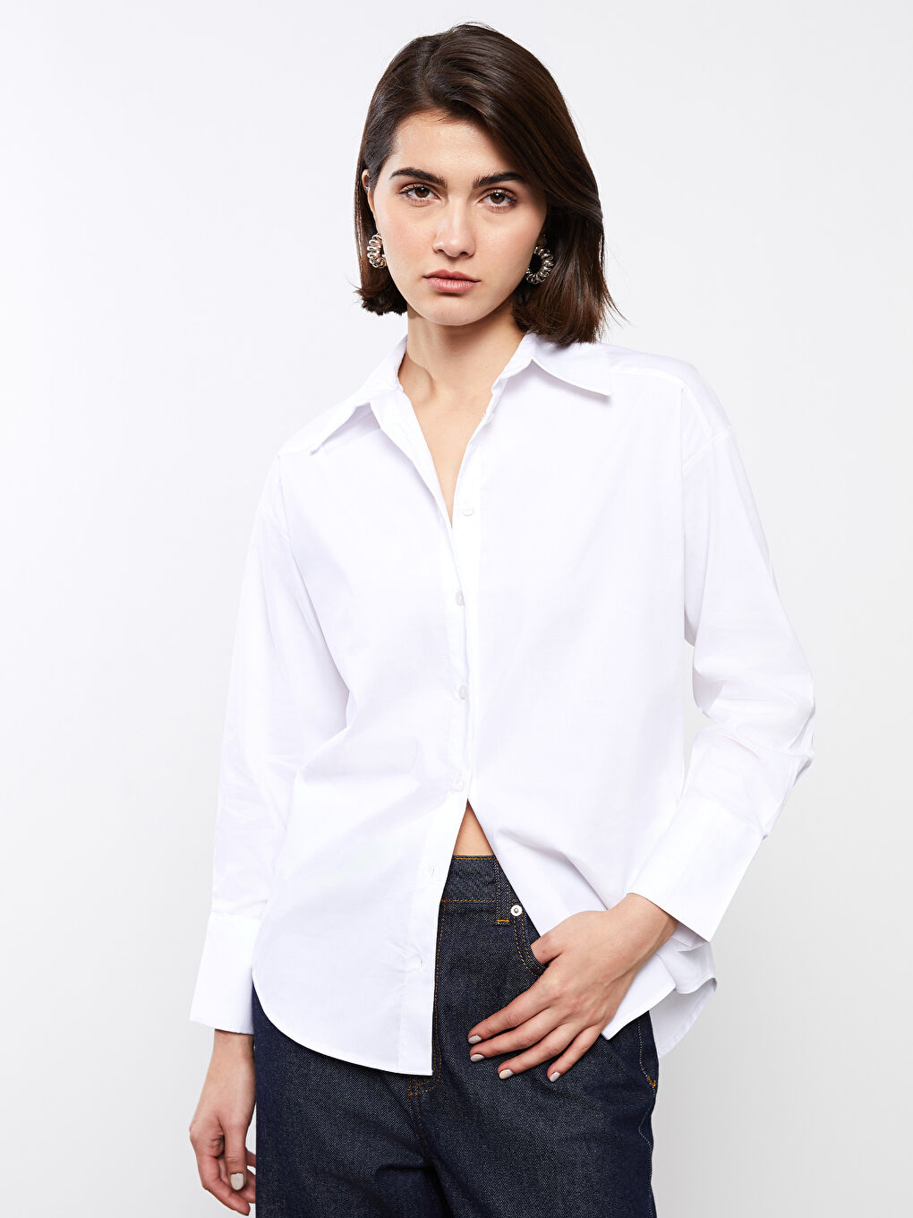 Beyaz Poplin Kadın Gömlek