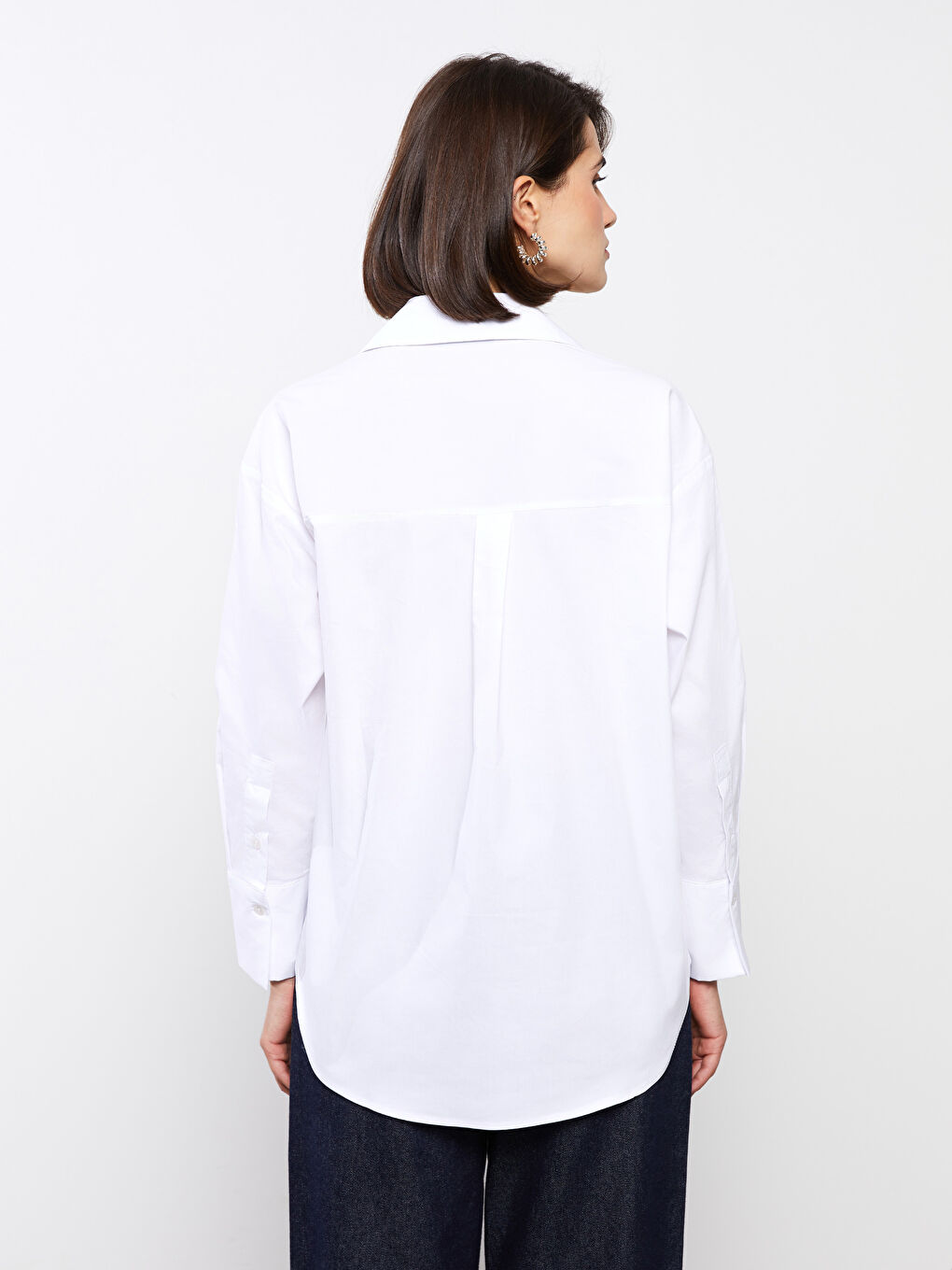 Beyaz Poplin Kadın Gömlek-4