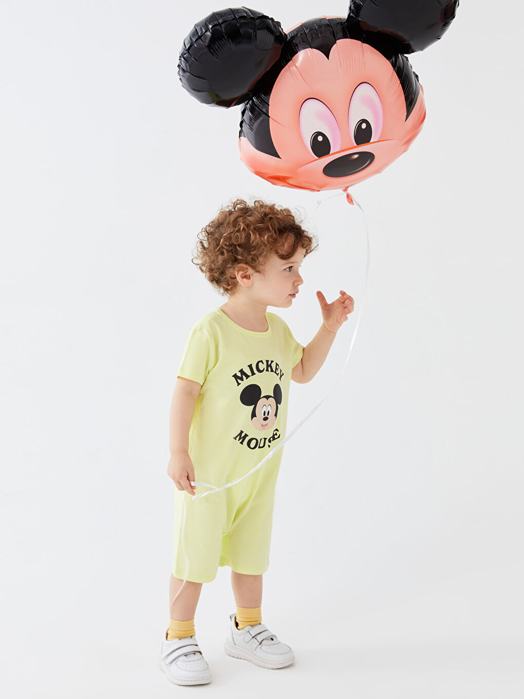 Yeşil Bisiklet Yaka Kısa Kollu Mickey Mouse Baskılı Erkek Bebek Tulum 2'li