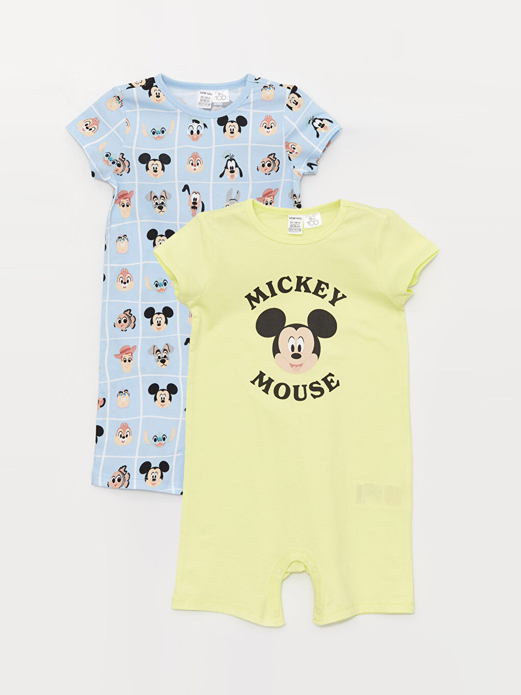 Yeşil Bisiklet Yaka Kısa Kollu Mickey Mouse Baskılı Erkek Bebek Tulum 2'li-3