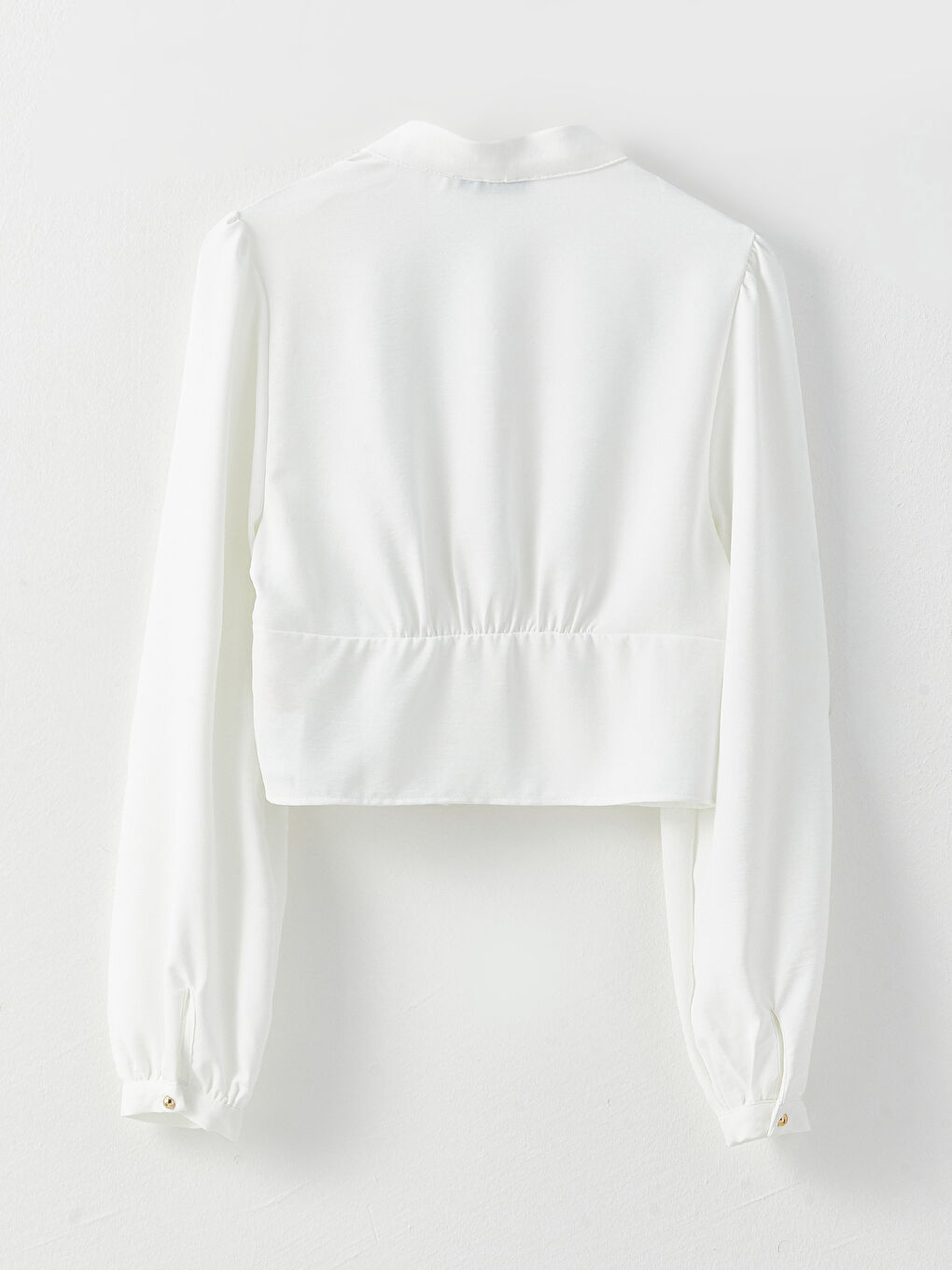 Beyaz V Yaka Düz Uzun Kollu Viskon Kadın Bluz-6