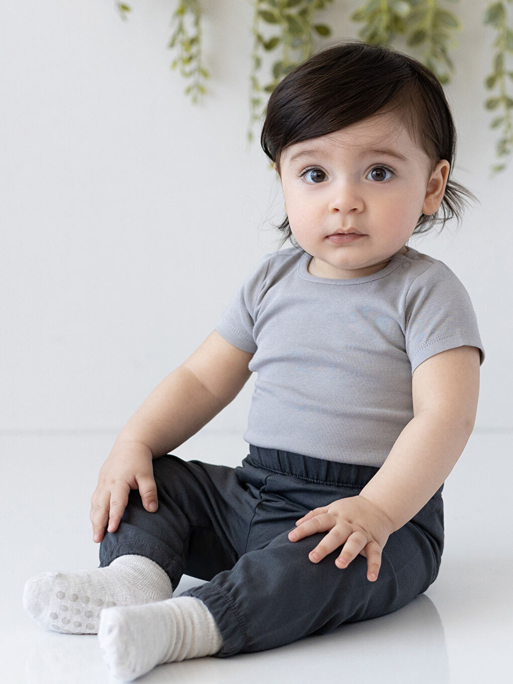 Bej Beli Lastikli Erkek Bebek Pantolon 2'li-1