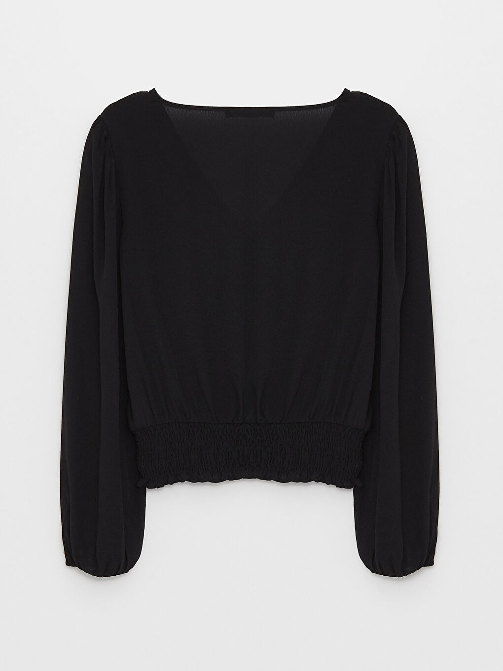 Siyah V Yaka Düz Uzun Kollu Kadın Bluz-6