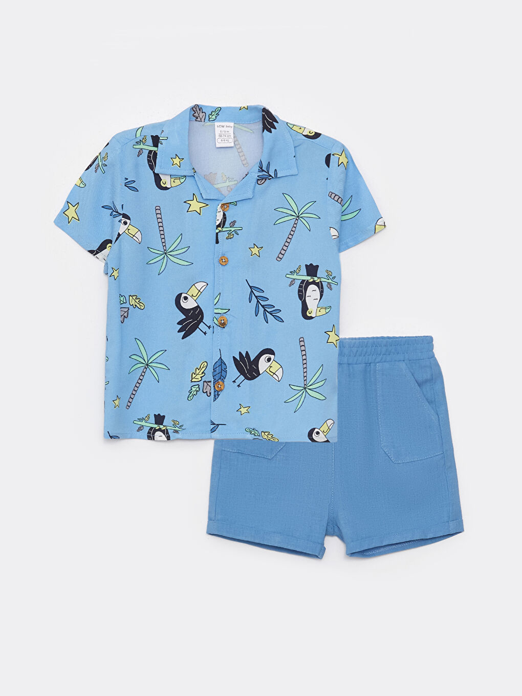 LCW baby Short Sleeve Patterned Baby Boy Shirt and Shorts 2-Pack Set -S3DO52Z1-QXH