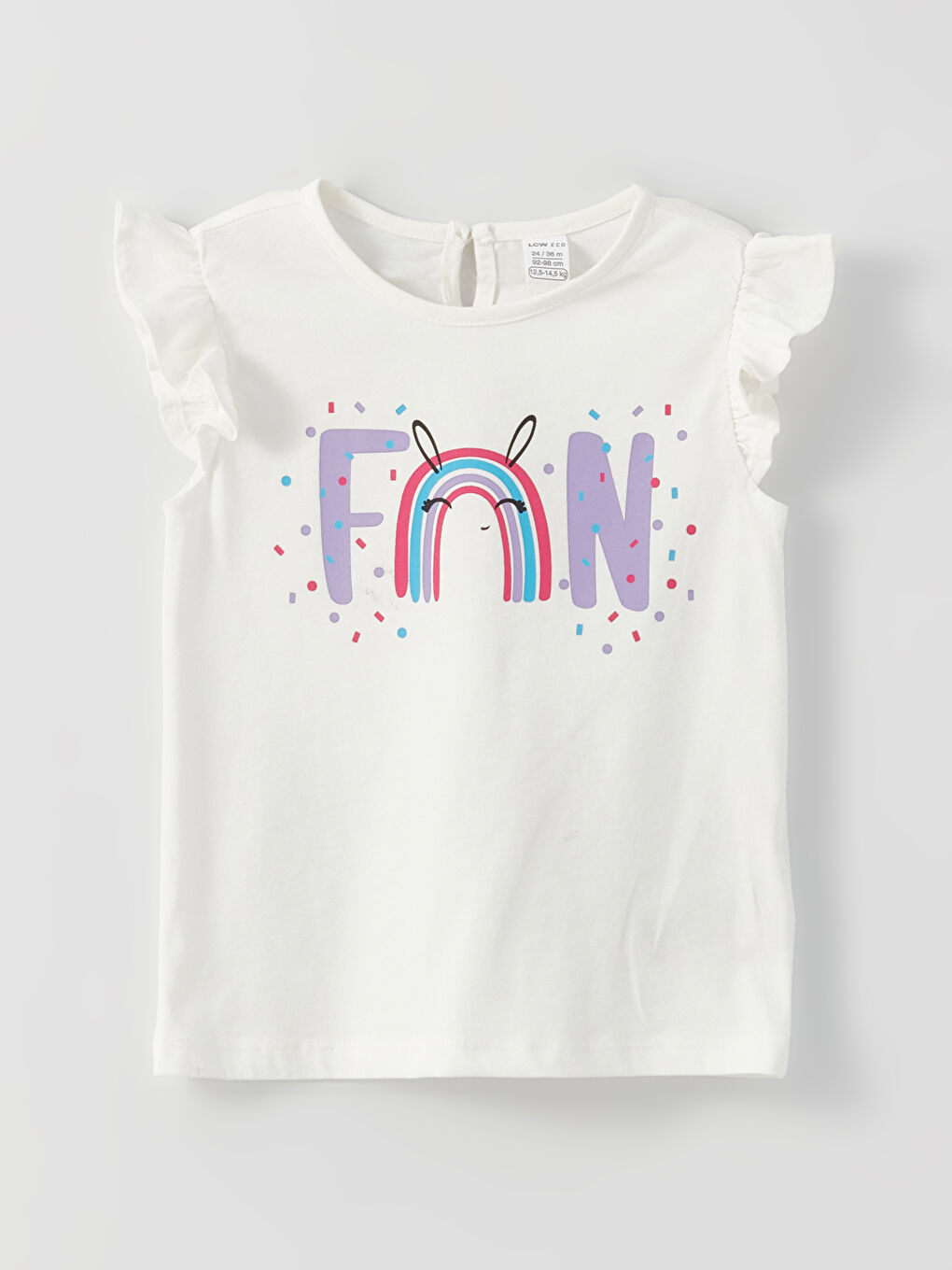 Ekru Bisiklet Yaka Baskılı Kız Bebek Tişört