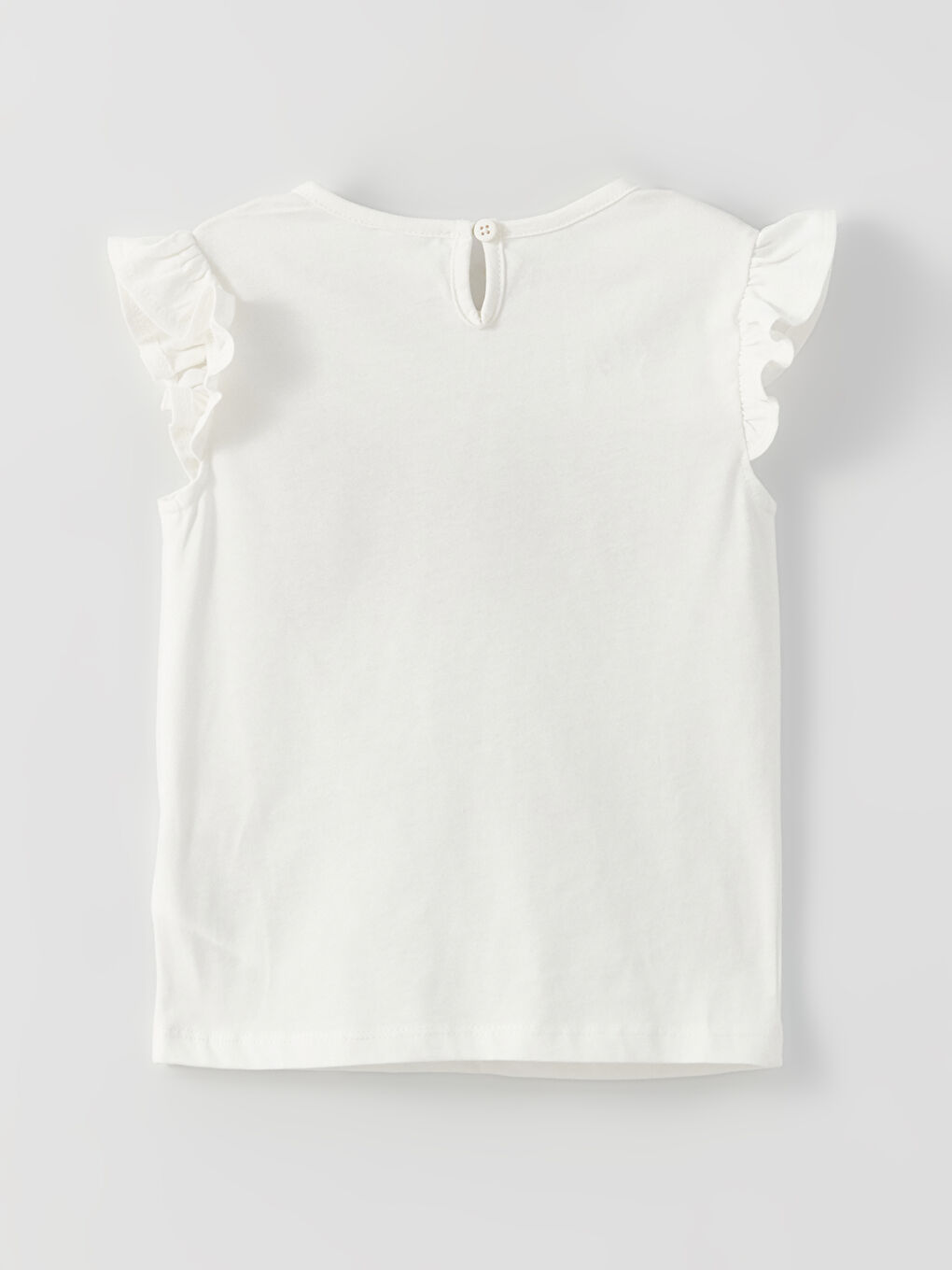 Ekru Bisiklet Yaka Baskılı Kız Bebek Tişört-2